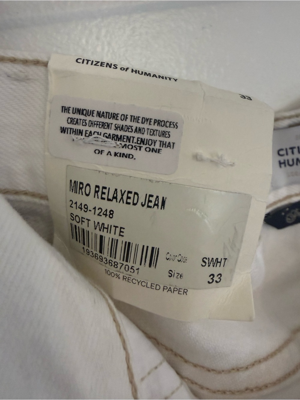 NWT Citizens Of Humanity Jeans Miro Relaxed Barrel Leg in Soft White - Picture 10 of 14
